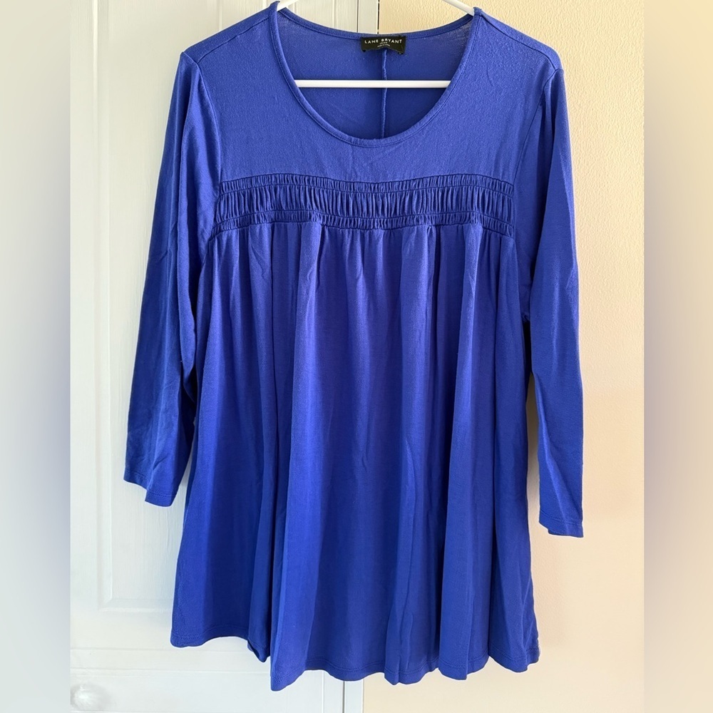 Swing 3/4-Sleeve Smocked Yoke Top Lane Bryant 18/20 Clematis Blue